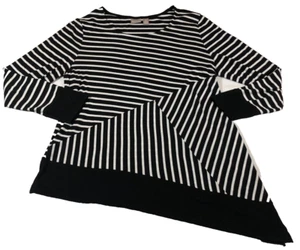 Chico's Womens Sweater Sz 3 US XL/16 Black Striped Long Sleeve Asymmetrical Hem - Picture 1 of 10