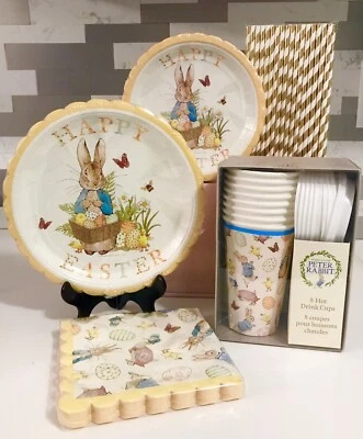 PETER RABBIT Easter Paper Plates Napkins Drink Cups Straws Beatrix Potter Party - Image 1 of 4