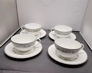 Royal Doulton Coronet Teetasse und Untertasse 4er Set H4947 Platinrand - Bild 1 von 7