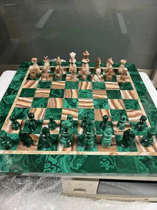 15" Onyx & Malachite Chess Set With Marble Chess Pieces Board Set Handmade Gift - Picture 1 of 8