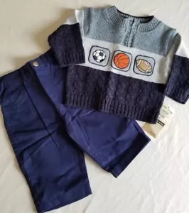 NWT Baby Togs Boys Sweater and Pants Set Size 6-9 Months Navy Blue Sports Kids - Picture 1 of 12