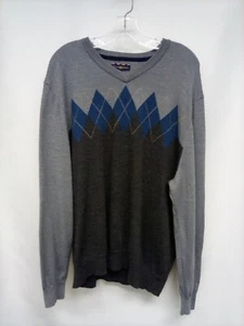 Men's XXL V-Neck Pullover Argyle Sweater Club Room Gray Blue B24 - Picture 1 of 4