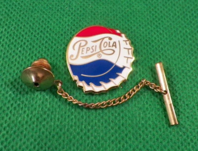 Pepsi Cola Tie Tack Bottle Cap Pin and Chain Clasp or Lapel Pin - Image 1 of 4