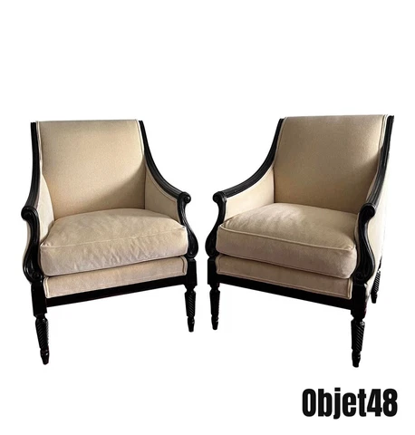 Contemporary Custom Upholstered Bergere Lounge Chairs - a Pair Cover