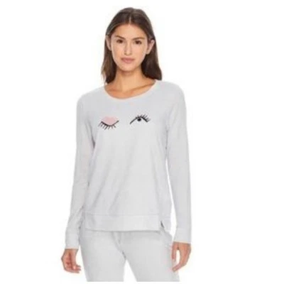 KATE SPADE PAJAMA TOP SZ L WINK EYE 浅灰色长袖柔软针织 二手状况完好 — 第 1/4 张图片