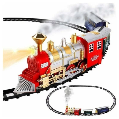 PISTA TRENINO GIOCATTOLO BAMBINI TRENO LOCOMOTIVA CON FUMO LUCE SUONI E 2 VAGONI - Immagine 1 di 4