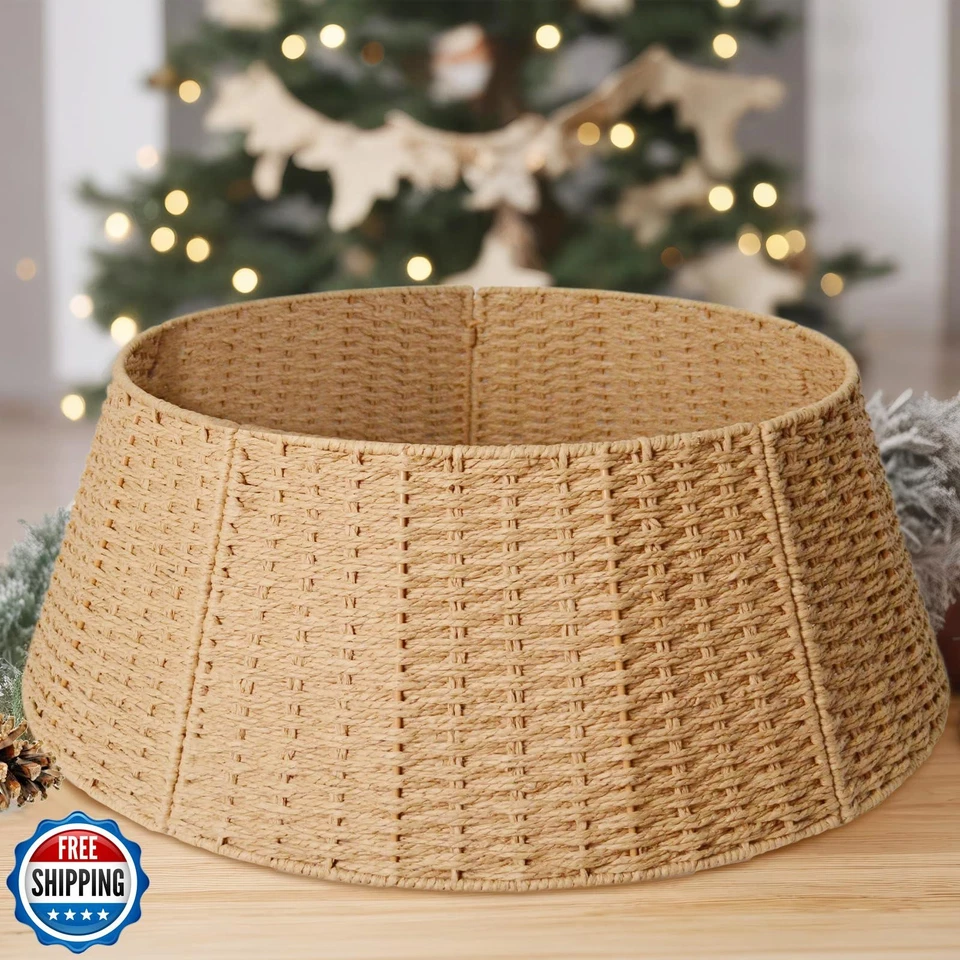 Christmas Tree Collar, 28in Farmhouse Detachable Handwoven Christmas Tree Bas - Image 1 of 4