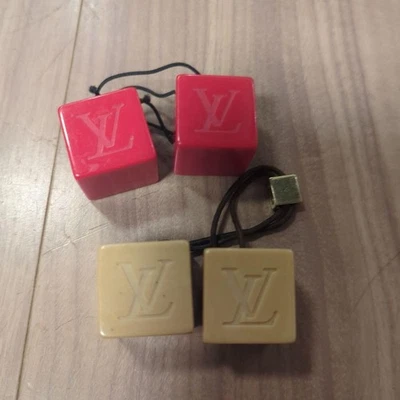 Louis Vuitton Hair Ties Elastic Band Cubes Beige Red Set Hair accessories Auth - Image 1 of 4