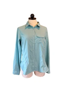 Columbia Button Up Shirt Long Sleeve Turquoise Hiking Camping Omni-Shield Sz S - Picture 1 of 9