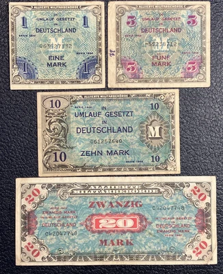 ALLIED MILITARY CURRENCY - GERMANY 1, 5, 10, 20 MARKS - CIRCULATED - Image 1 of 4