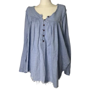 Free People Blue Sand Dune manica lunga Henley taglia large boho - Foto 1 di 9