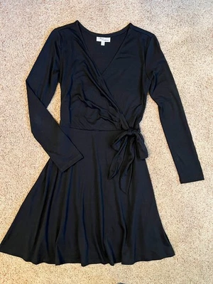 Allison Brittney Sz S Wrap Dress Long Sleeve V-neck Black - Image 1 of 4