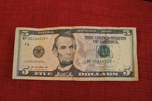 RARE, Star Note, Fancy Serial Number, $5, 2013, 00144515 - Picture 1 of 4