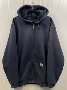 Carhartt Full Zip Hoodie Men’s Oversized XL Navy Blue Square Logo Essential - Picture 1 of 9
