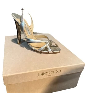 Sandalias para mujer Jimmy Choo con hebilla al tobillo y tiras punta abierta plateadas talla 38 - Imagen 1 de 5
