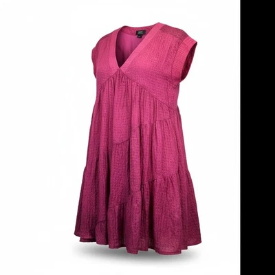 Anthropologie Maeve Women’s Size Small Pink Textured Tiered V-Neck Tunic Top - Image 1 of 4