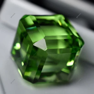 Extremely Rare Lab-Created Peridot Green 50.88 Ct Cube Cut CERTIFIED Gemstone - Picture 1 of 11