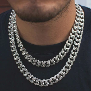 Mens Miami Cuban Link Chain 12mm Ice Out 18k Gold Simulated Diamond White Choker - Picture 1 of 5