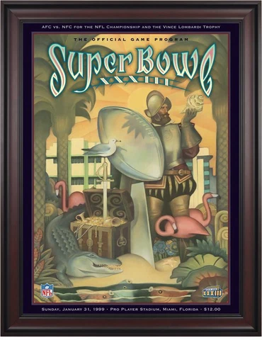 1999 Broncos vs Falcons Framed 36x48 Canvas Super Bowl XXXIII Program Cover