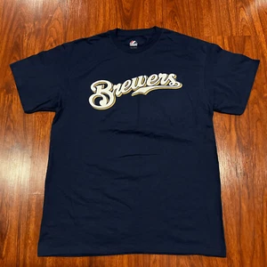 Majestic Maglietta Uomo Milwaukee Brewers Navy Large L Baseball MLB - Foto 1 di 6