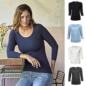 Camisa de manga larga elástica para mujer 3/4 cuello redondo S - 3XL (BTJ460) - Imagen 1 de 6