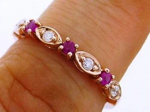 R103 Genuine Solid 9K Rose Gold NATURAL DIAMOND & Ruby Eternity Ring size M - Picture 1 of 3