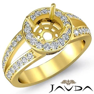 Halo Split Shank Round Semi Mount Diamond Engagement Ring 18k Yellow Gold 0.55Ct - Picture 1 of 12