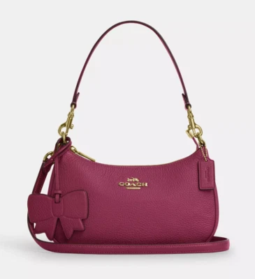 Bolso de hombro Coach para mujer de cuero Teri dorado/rosa con dije de lazo (CY654) - NUEVO CON ETIQUETAS Foto 1 de 4