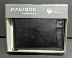 Madison: Boone: billetera negra con protección contra robo de identidad RFID incorporada NUEVA - Imagen 1 de 8