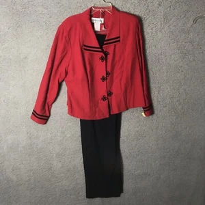 Vintage JESSICA HOWARD Woman Two-Piece Pantsuit Sz 16 Red Black Made in USA - Picture 1 of 10
