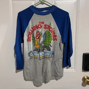Camisa raglán vintage 1981 The Rolling Stones agotada gira talla mediana gris azul - Imagen 1 de 14