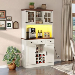 72" Corner Bar Cabinet 5-Tiers Industrial Wine Liquor Glasses Rack & 3 Drawers - Picture 1 of 17