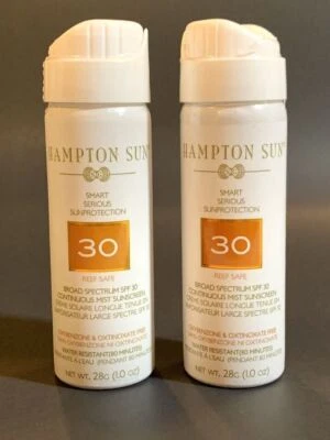 Dos (2) protectores solares de niebla continua Hampton Sun SPF30 SEGURO PARA ARRECIFES 1 oz/28 g tamaño de viaje Foto 1 de 2
