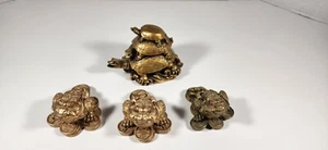 LOT OF 4 FENG SHUI RESIN MONEY WEALTH LONGEVITY TURTLE TORTOISE & FROG FIGURES - Picture 1 of 16
