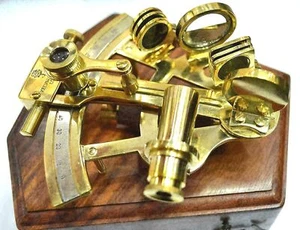 Nautical Instrument Brass Sextant With Wooden Box Maritime New Year Gift - Picture 1 of 5