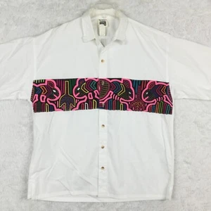 My Name Is Panama Mens Shirt Button Up Short Sleeve Dish Bright Ethnic L New - Picture 1 of 12