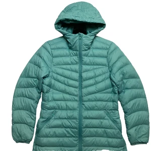 Lands End Down Long Jacket Women's S Green Puffer Hooded Coat Lightweight - Picture 1 of 11