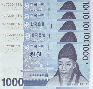 Corea del Sud 1000 Won ND 2007 P 54 UNC LOTTO 5 PEZZI NR - Foto 1 di 4