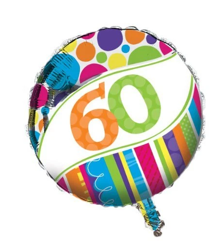 Bright & Bold Polka Dot Stripes Birthday Party Decoration 18" Mylar Balloon 60 - Image 1 of 1