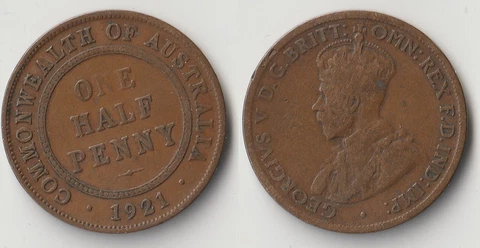 1921 Australia half penny coin Cover