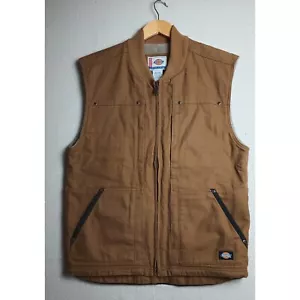 Dickies Work Wear Vest Fleece Lined Canvas Utility Pockets Brown Size Medium - Picture 1 of 6