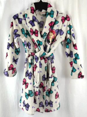 Bata de felpa blanca Nickelodeon JoJo Sewa para niña con lazos rosa/verde azulado/lila, talla S Foto 1 de 4