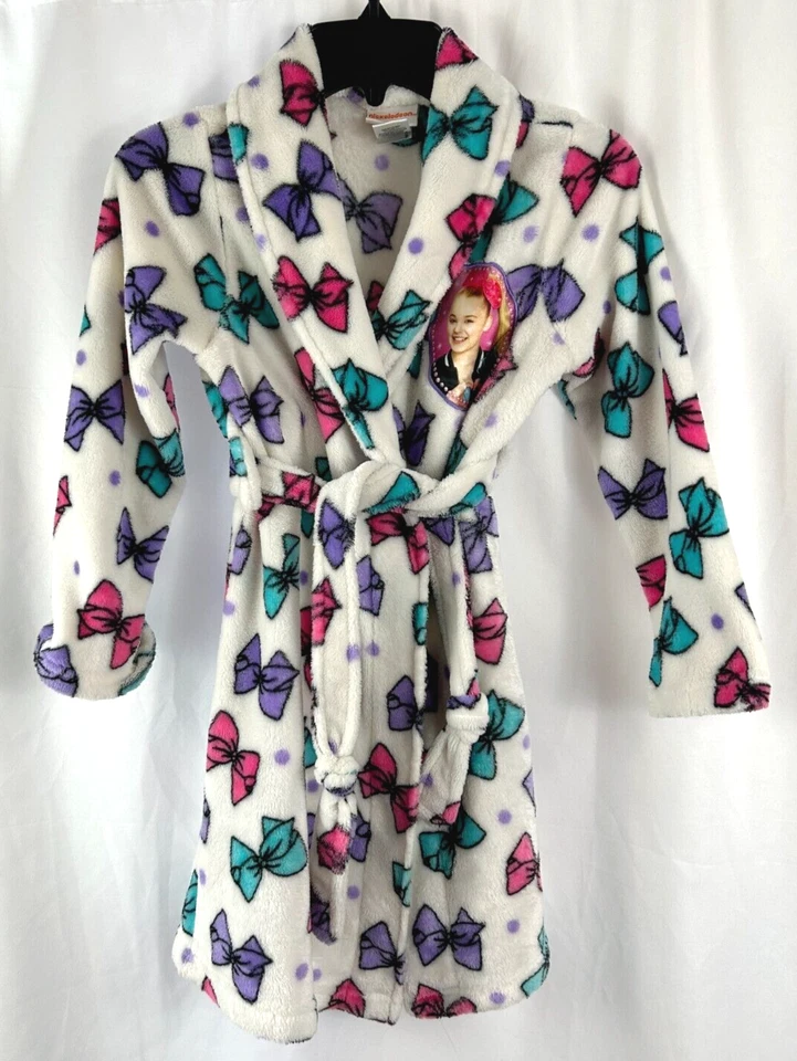 Girl's Nickelodeon JoJo Sewa White Plush Robe w/Pink/Teal/Lilac Bows, Size S - Image 1 of 4