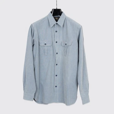 RRL Work Shirt Size M Blue Cotton Pinpoint with Chest Pockets Spread Collar - Image 1 of 4