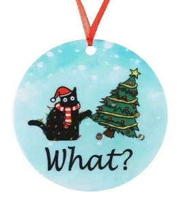 Funny Black Cat Christmas Ornament Tree Decor Gift for Cat Lovers Women Holiday - Picture 1 of 8