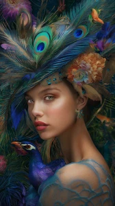 Leinwandbild blau und grün Pfau Portrait in der Natur Wandbild Poster Druck - Bild 1 von 22