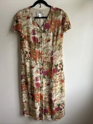 Coldwater Creek 100% Silk Long Maxi Floral Short Sleeve Button Cottage Dress 16 - Image 1 of 4
