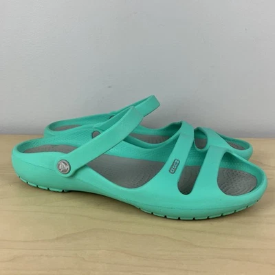 Crocs Women’s Size 10.0 Cleo Double Strap Slingback Slide Sandals Seafoam & Gray - Image 1 of 4