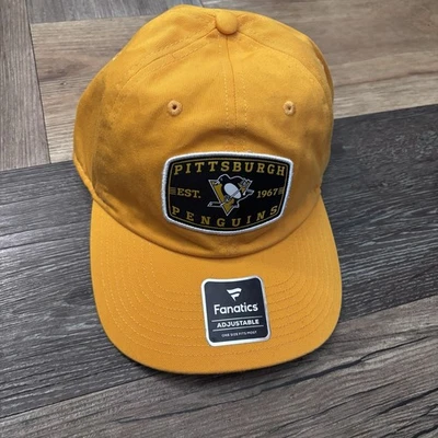  Boné Pittsburgh Penguins alça traseira masculino tamanho único amarelo preto hóquei NHL - Imagem 1 de 4