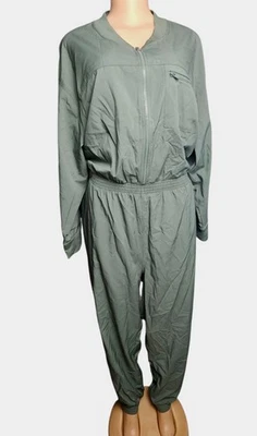 Old Navy Green StretchTech Cropped Long Sleeve Zip Bomber Jumpsuit Women 2X Chic - Image 1 of 4